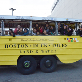 Students on a Boston duck tour bus.