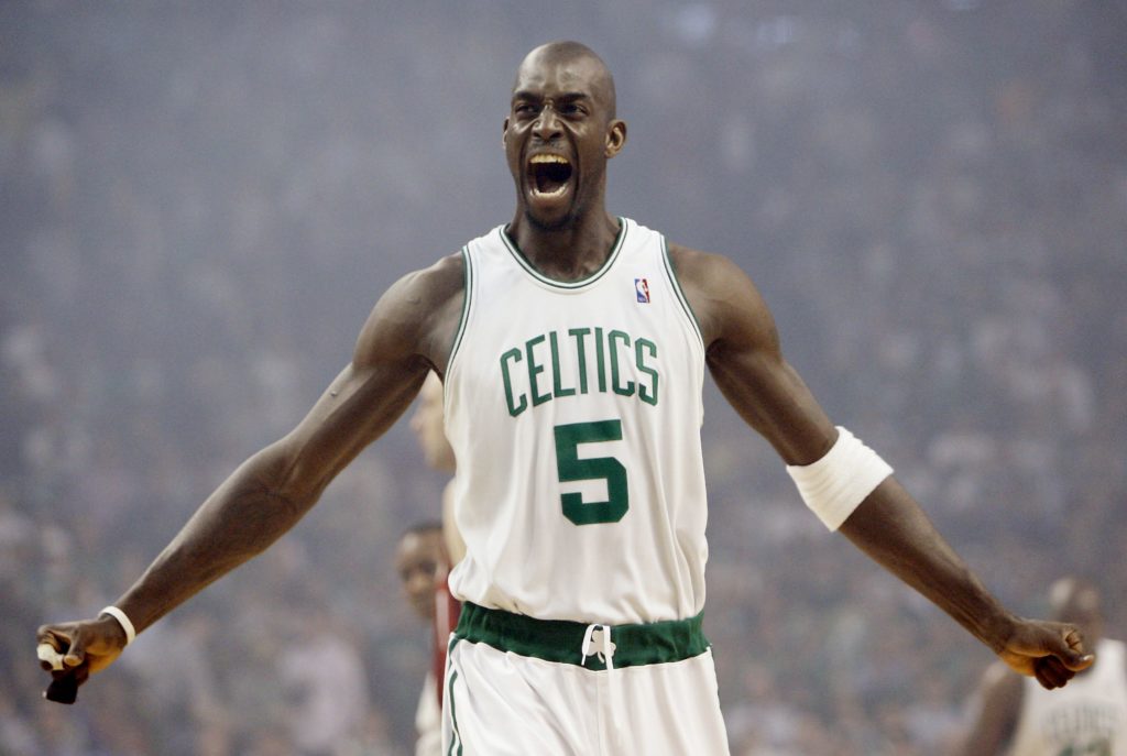 Kevin Garnett Holding his hands out to the Side of hi